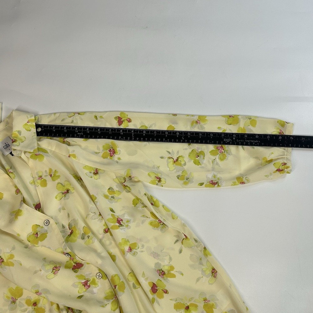 Cabi Go To Blouse Small Yellow Floral Print Button Front 3/4 Sleeve Blouse 6294 - Picture 7 of 9